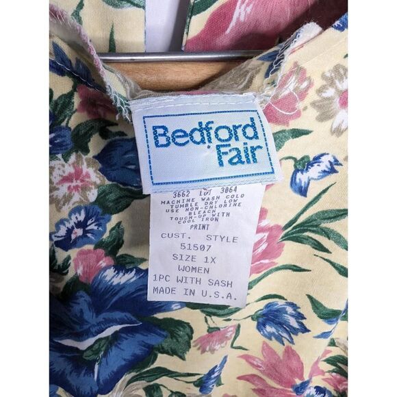 Vintage Bedford Fair T-Shirt Dress Floral Print Yellow and Blue 1X - Picture 7 of 7